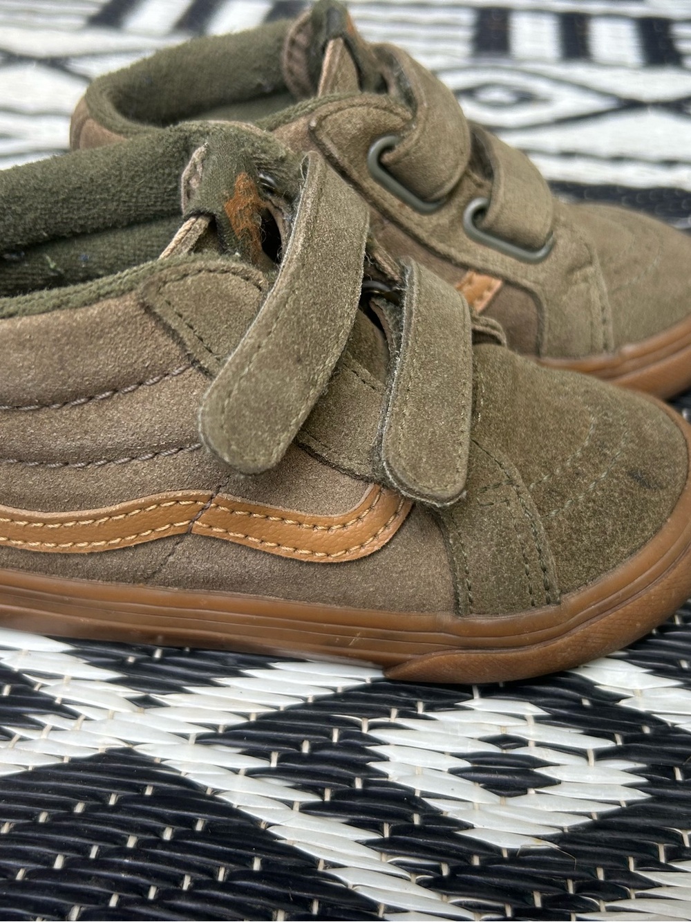 Vans Kids Olive Suede Sneakers with Tan Stripe